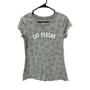 🌸3/$15🌸Gray Round Neck Short Sleeve Cat Person Tee Junior sz L